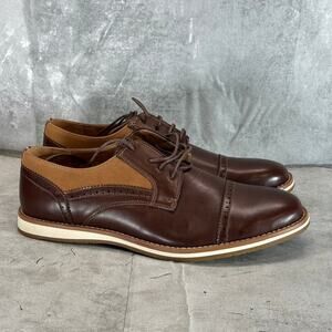 VANCE CO. Men's Brown Faux-Leather Griff Lace-Up Cap-Toe Derby SZ 13